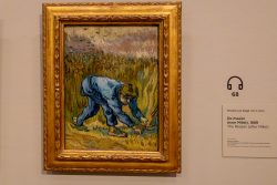 Amsterdam und Umgebung April 2025 Van Goghs Interpretation eines Mannes bei der Ernte im Jahr 1889 Amsterdam und Umgebung April 2025 Gemälde von Van Gogh mit einem Mann, der Getreide erntet