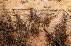 Amsterdam und Umgebung April 2025 Ein Kunstwerk, das eine Landschaft mit natürlichen Materialien und erdigen Tönen darstellt Amsterdam und Umgebung April 2025 Abstrakte Landschaftskunst mit natürlichen Texturen und erdigen Farben