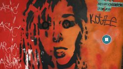 Fotografie von Aloys Peter Trenz Street Art eines Gesichtes mit roten, orange und schwarzen Sprühfarben Ausgewählte Fotomotive von Aloys Peter Trenz