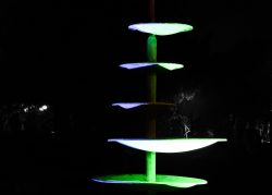 Frankfurt Palmengarten Winterlichter 2025 Beleuchtete Skulptur in der Nacht in einem Park