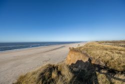 Insel Sylt Februar 2025 Ein sonniger Tag an der Küste von Sylt Insel Sylt Februar 2025 Küste auf Sylt mit Sandstrand und blauem Himmel
