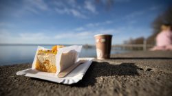 Ammersee Januar 2023 Fotografie Aloys Peter Trenz Ein Stück Sahnetorte und ein Kaffee am Seeufer in der Sonne Ammersee Januar 2023 Fotografie Aloys Peter Trenz Kaffee und Sahnetorte am Seeufer mit verschwommenem Hintergrund