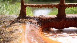 Bad Vilbel Herbst 2022 Fotoserie Aloys Peter Trenz Rostiges Rohr mit fließendem Wasser in natürlicher Umgebung