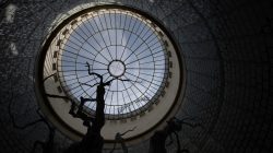 Fotografie Experimente mit Licht und Bewegung August 2022 Kuppeldach mit baumähnlichen Skulpturen in einem architektonischen Innenraum