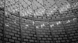 Fotografie Experimente mit Licht und Bewegung August 2022 Schwarzweiß-Foto eines gewölbten Ziegelmauerwerks mit reflektierendem Lichtmuster