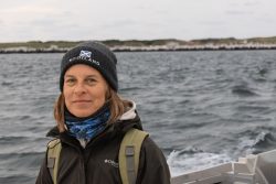 Helgolandreise August 2023 Eine Person genießt die Aussicht auf einer Bootsfahrt entlang der Küste Helgolands Helgolandreise August 2023 Person auf einem Boot vor der Küste Schottlands