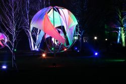 Palmengarten Frankfurt Winterlichter Januar 2022 Bunt beleuchtete Kunstinstallation im Freien bei Nacht