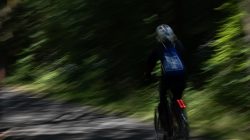 Urban Life und Streetfotografie Frankfurt Juni 2022 Verschwommene Bewegung eines Radfahrers im Grünen