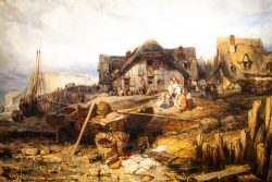 Städel Museum - Monet - Monets Küste Die Entdeckung von Étretat Mai 2026 Eine malerische Darstellung eines Fischerdorfs aus der Vergangenheit Städel Museum - Monet - Monets Küste Die Entdeckung von Étretat Mai 2026 Historische Küstenmalerei mit Fischerdorf und Bewohnern