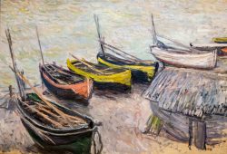 Städel Museum - Monet - Monets Küste Die Entdeckung von Étretat Mai 2026 Ein impressionistisches Gemälde von Fischerbooten, die an einem Strand liegen Städel Museum - Monet - Monets Küste Die Entdeckung von Étretat Mai 2026 Ölgemälde von Fischerbooten am Strand, impressionistischer Stil