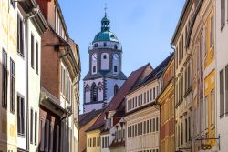Meissen Mai 2026 Mittelalterlicher Stadtkern mit Turm der Marienkirche in Freiberg