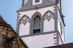 Meissen Mai 2026 Glockenspiel im Kirchturm in Wittenberg, detailreiche Architektur