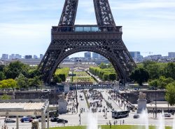 Paris Juni 2026 Eiffelturm im Sommer mit Park und Menschenmassen in Paris
